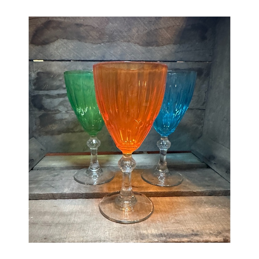 COLORFUL GLASS Wine GLASSES Circleware 10 oz Jewel Tone Goblets Set of 3